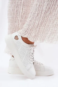 Clearance Buty damskie Vinceza Skórzane Sneakersy Damskie Na Platformie Vinceza 88018 Białe Biały