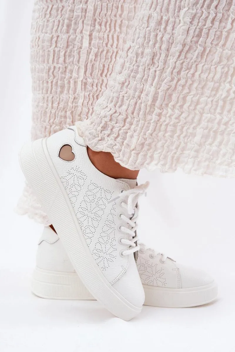 Clearance Buty damskie Vinceza Skórzane Sneakersy Damskie Na Platformie Vinceza 88018 Białe Biały