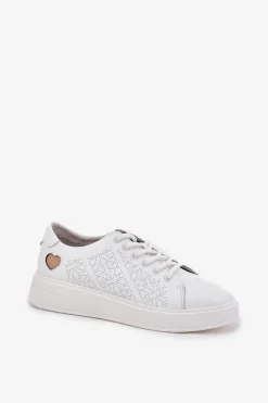 Clearance Buty damskie Vinceza Skórzane Sneakersy Damskie Na Platformie Vinceza 88018 Białe Biały