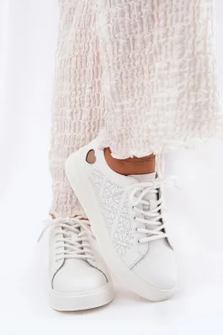 Clearance Buty damskie Vinceza Skórzane Sneakersy Damskie Na Platformie Vinceza 88018 Białe Biały