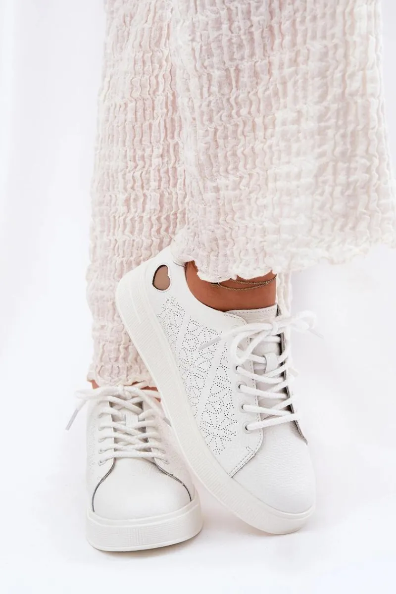 Clearance Buty damskie Vinceza Skórzane Sneakersy Damskie Na Platformie Vinceza 88018 Białe Biały