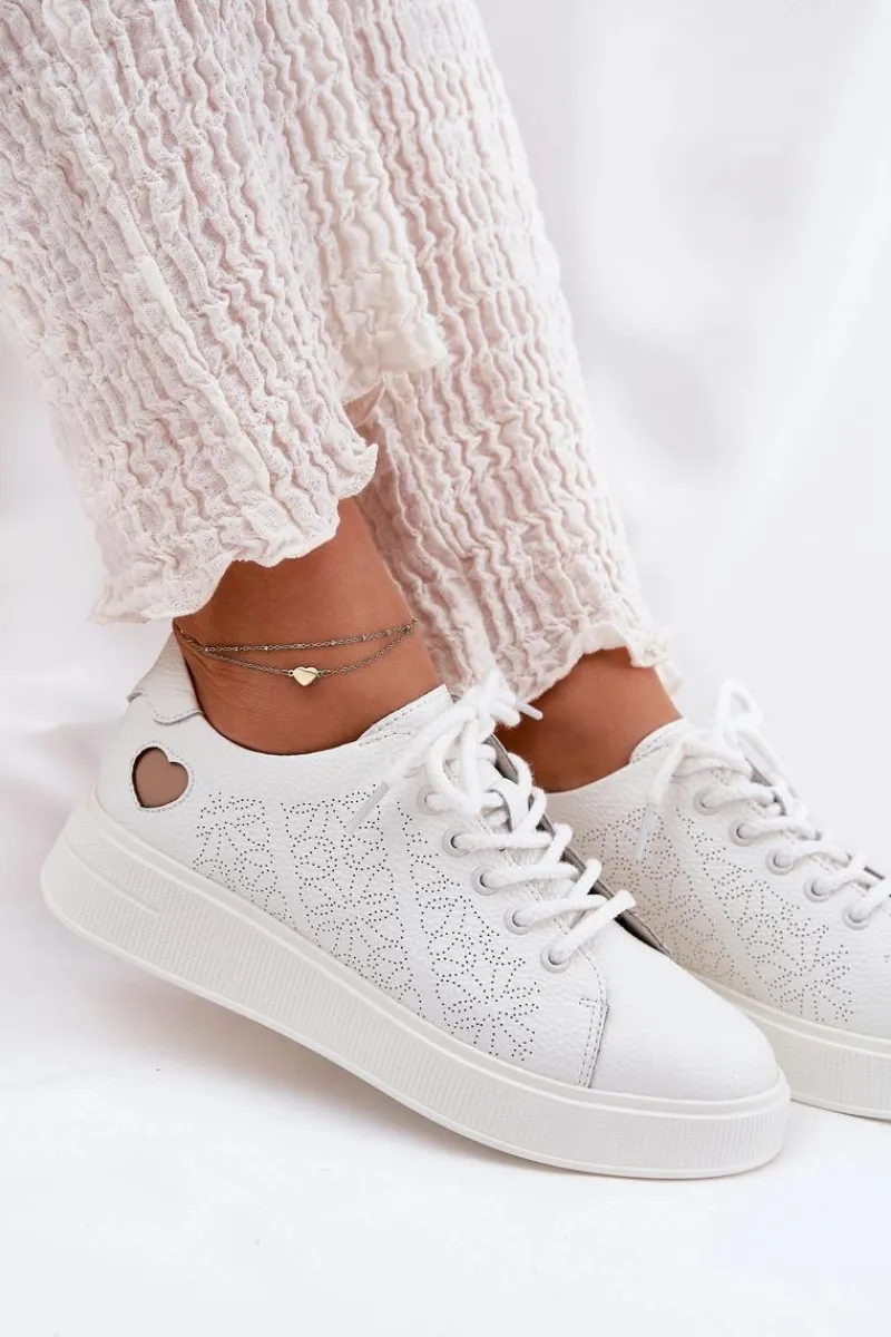 Clearance Buty damskie Vinceza Skórzane Sneakersy Damskie Na Platformie Vinceza 88018 Białe Biały