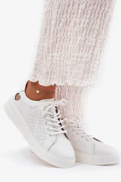 Clearance Buty damskie Vinceza Skórzane Sneakersy Damskie Na Platformie Vinceza 88018 Białe Biały