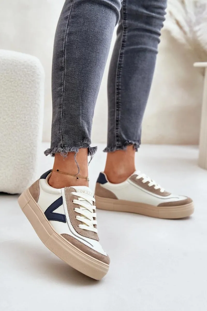 Discount Skórzane Sneakersy Damskie Vinceza 7923 Beżowe Damskie Sneakersy Damskie