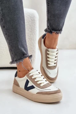Discount Skórzane Sneakersy Damskie Vinceza 7923 Beżowe Damskie Sneakersy Damskie