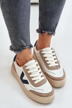 Discount Skórzane Sneakersy Damskie Vinceza 7923 Beżowe Damskie Sneakersy Damskie