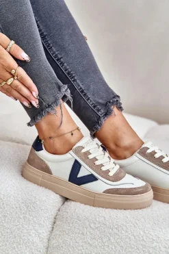 Discount Skórzane Sneakersy Damskie Vinceza 7923 Beżowe Damskie Sneakersy Damskie