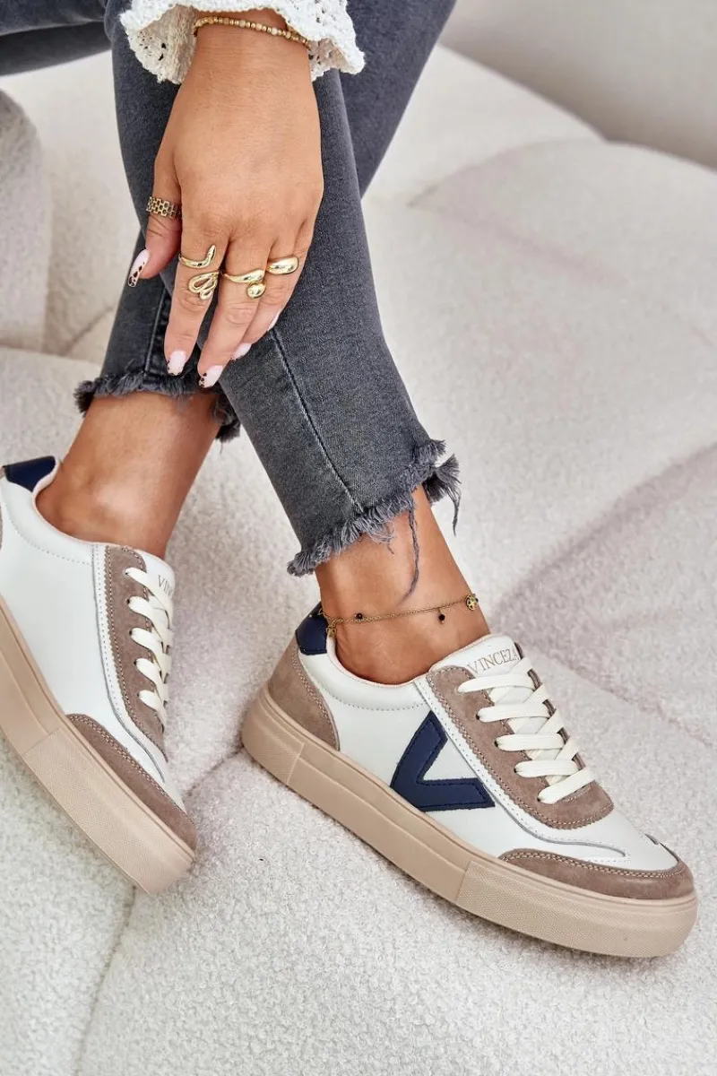 Discount Skórzane Sneakersy Damskie Vinceza 7923 Beżowe Damskie Sneakersy Damskie