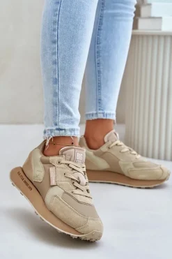 Sale Big Star Shoes Skórzane Sneakersy Damskie Big Star OO274564 Hi-Poly System Beżowe Beżowy