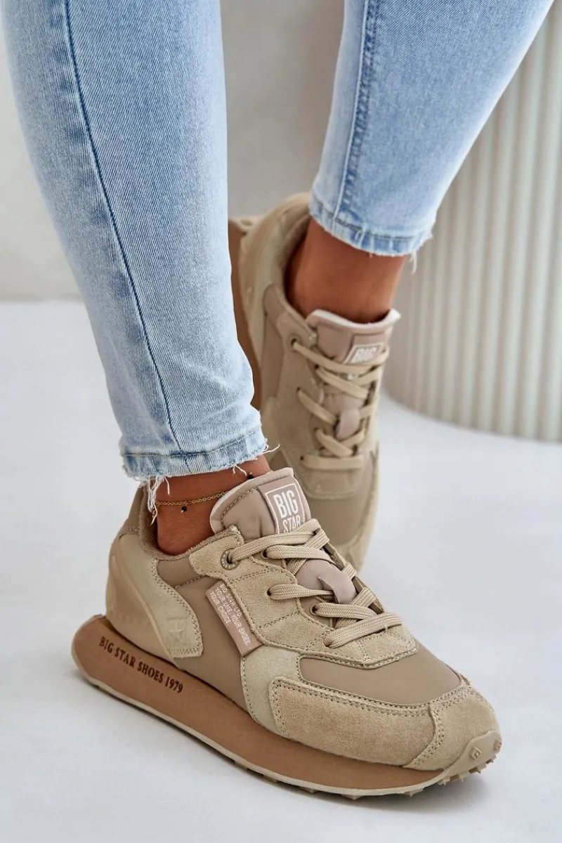 Sale Big Star Shoes Skórzane Sneakersy Damskie Big Star OO274564 Hi-Poly System Beżowe Beżowy