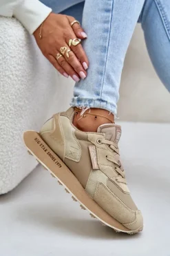 Sale Big Star Shoes Skórzane Sneakersy Damskie Big Star OO274564 Hi-Poly System Beżowe Beżowy