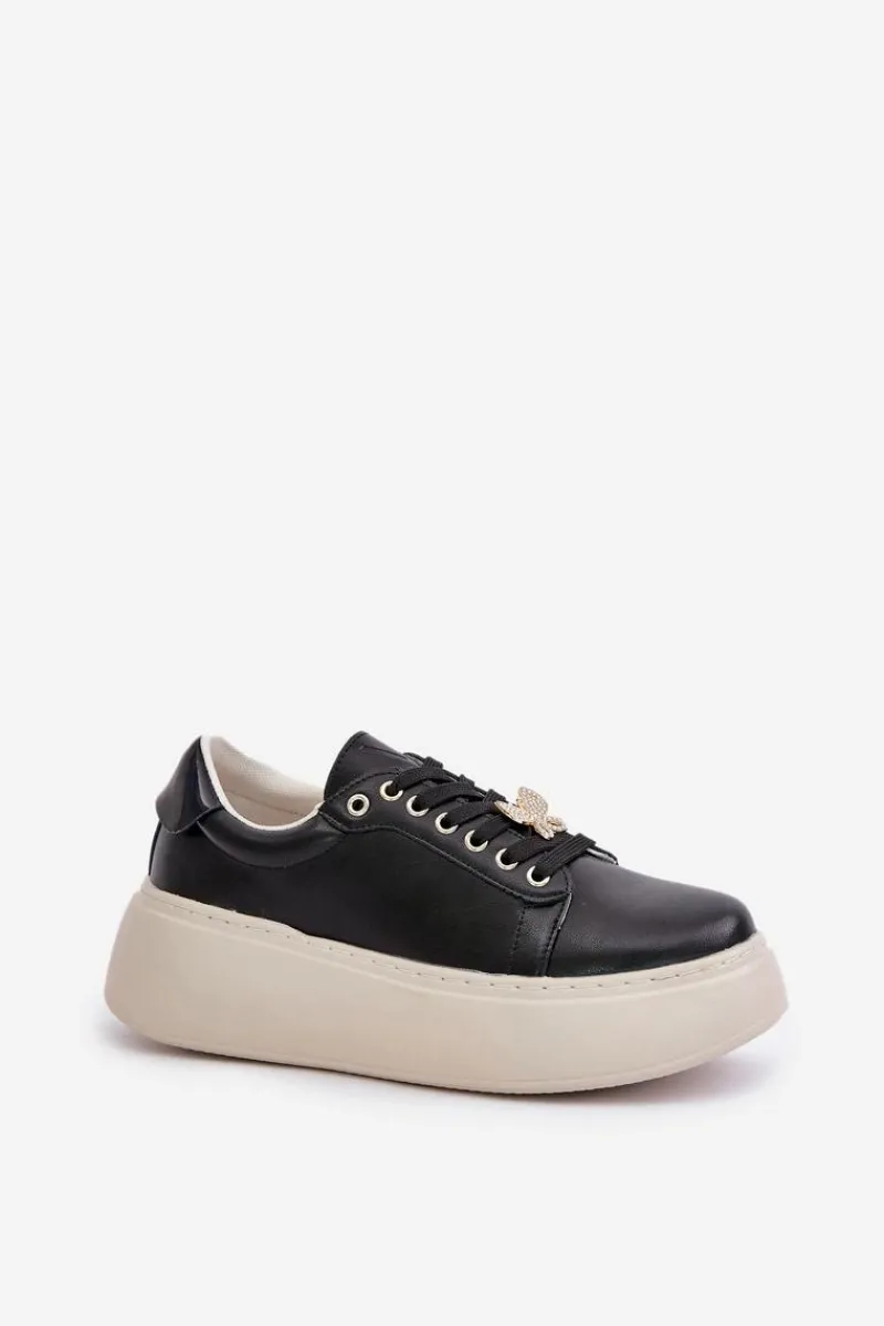 Sneakersy Damskie>Buty damskie Vinceza Skórzane Sneakersy Damskie Na Platformie Z Przypinką Vinceza 89101 Czarne