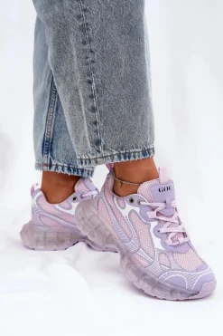 Sale GOE Skórzane Sneakersy Damskie RR2N4081 Fioletowe Fioletowy