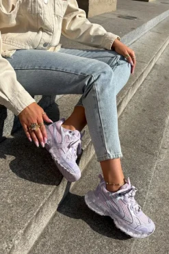 Sale GOE Skórzane Sneakersy Damskie RR2N4081 Fioletowe Fioletowy