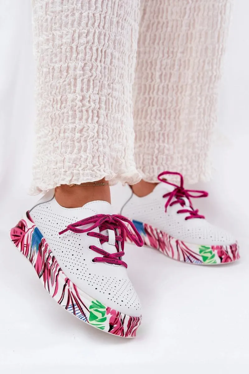 Sneakersy Damskie>Buty damskie Vinceza Skórzane Sneakersy Damskie Na Wzorzystej Platformie Vinceza 88017 Białe