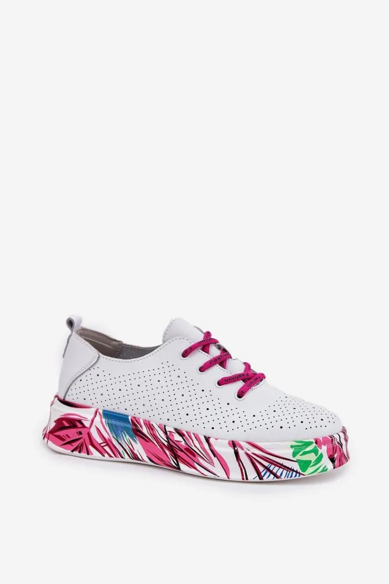 Sneakersy Damskie>Buty damskie Vinceza Skórzane Sneakersy Damskie Na Wzorzystej Platformie Vinceza 88017 Białe