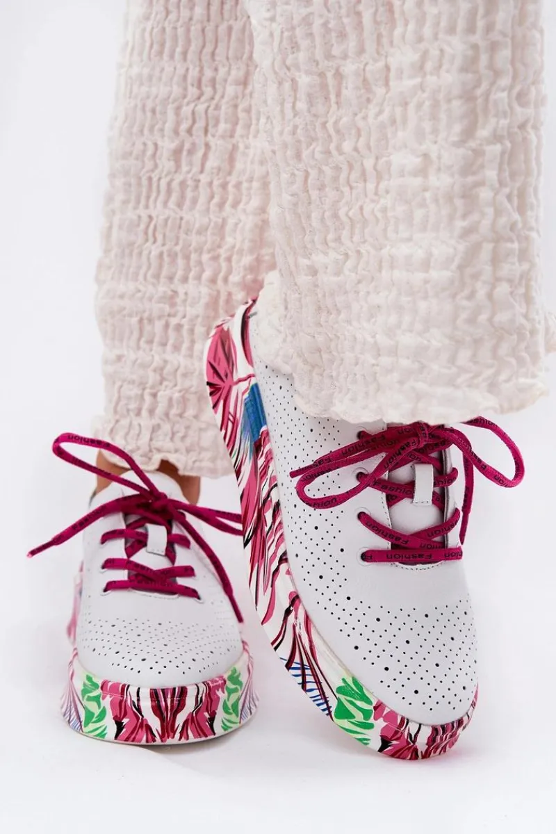 Sneakersy Damskie>Buty damskie Vinceza Skórzane Sneakersy Damskie Na Wzorzystej Platformie Vinceza 88017 Białe