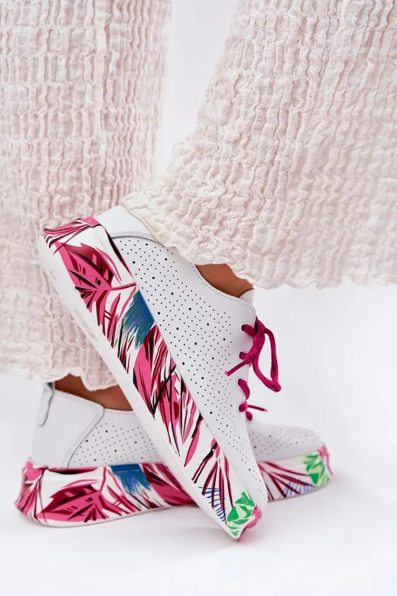 Sneakersy Damskie>Buty damskie Vinceza Skórzane Sneakersy Damskie Na Wzorzystej Platformie Vinceza 88017 Białe