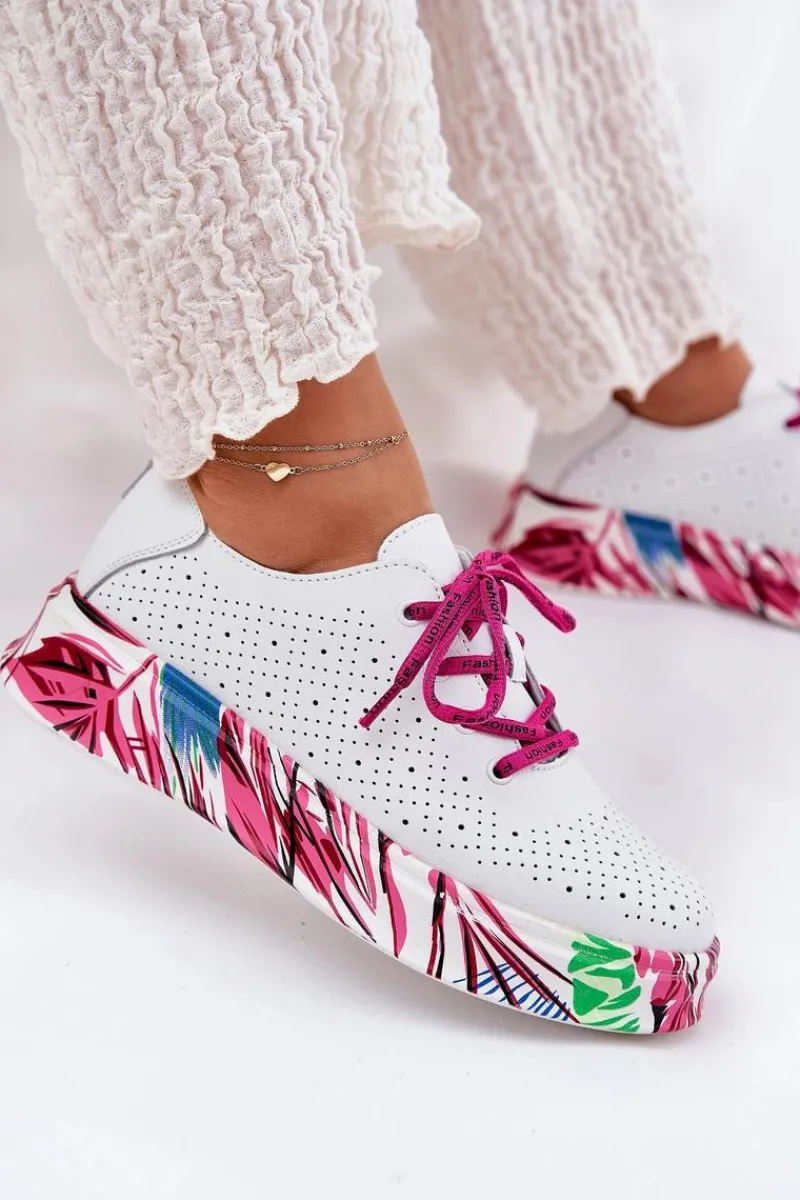 Sneakersy Damskie>Buty damskie Vinceza Skórzane Sneakersy Damskie Na Wzorzystej Platformie Vinceza 88017 Białe