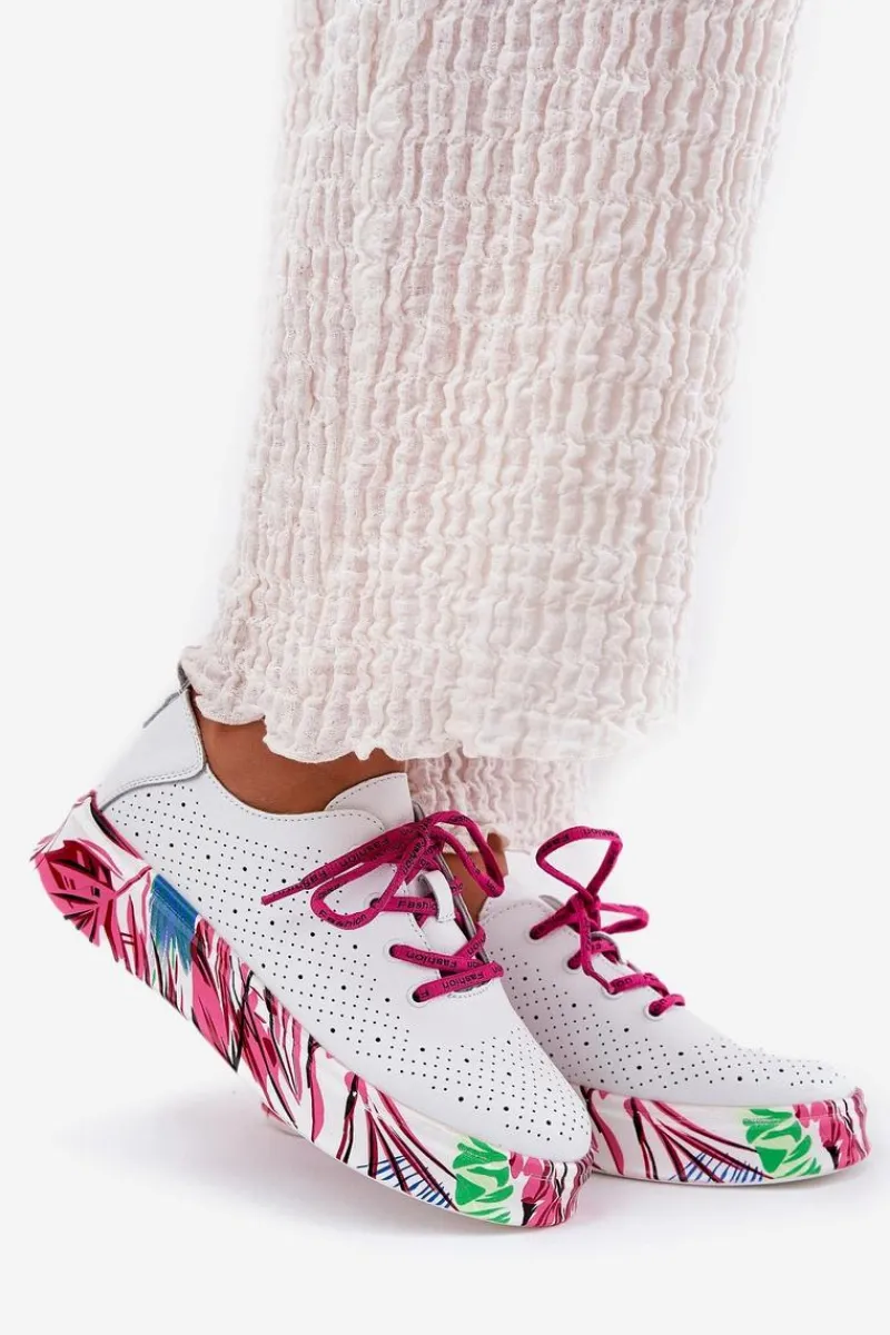 Sneakersy Damskie>Buty damskie Vinceza Skórzane Sneakersy Damskie Na Wzorzystej Platformie Vinceza 88017 Białe