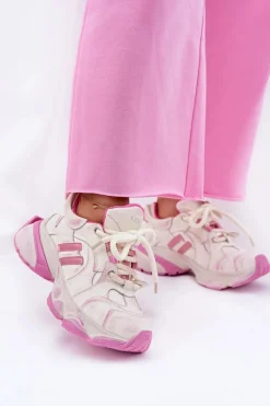 Sneakersy Damskie>GOE Skórzane Sneakersy Damskie RR2N4038 Różowe Różowy