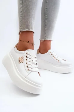 Sneakersy Damskie>Boto Skórzane Sneakersy Damskie Na Platformie Białe Pernalia