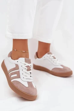 Sale Skórzane Sneakersy Damskie Vinceza 79557 Biało-Beżowe Damskie Sneakersy Damskie