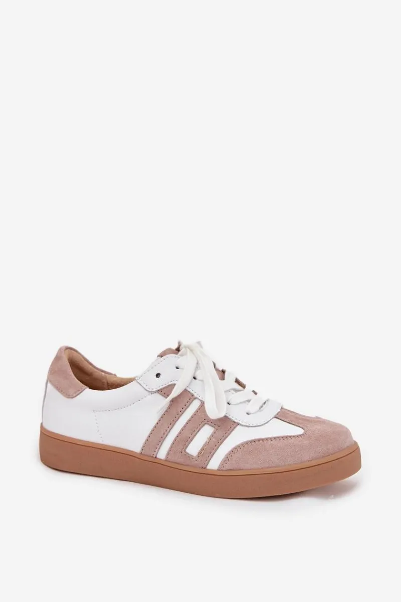 Sale Skórzane Sneakersy Damskie Vinceza 79557 Biało-Beżowe Damskie Sneakersy Damskie