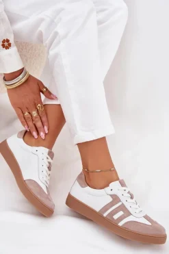 Sale Skórzane Sneakersy Damskie Vinceza 79557 Biało-Beżowe Damskie Sneakersy Damskie