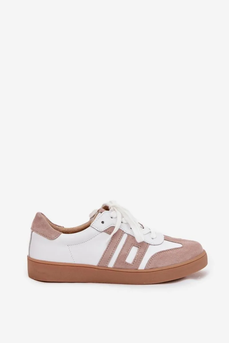 Sale Skórzane Sneakersy Damskie Vinceza 79557 Biało-Beżowe Damskie Sneakersy Damskie