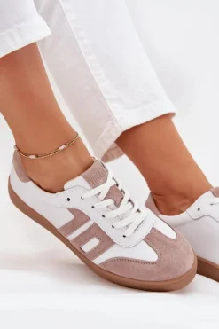 Sale Skórzane Sneakersy Damskie Vinceza 79557 Biało-Beżowe Damskie Sneakersy Damskie