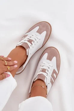 Sale Skórzane Sneakersy Damskie Vinceza 79557 Biało-Beżowe Damskie Sneakersy Damskie