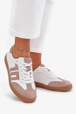 Sale Skórzane Sneakersy Damskie Vinceza 79557 Biało-Beżowe Damskie Sneakersy Damskie