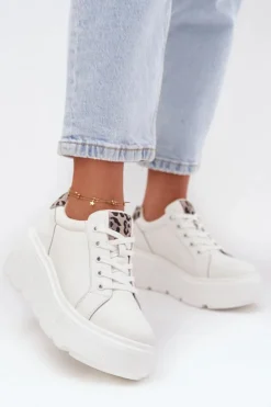 Online Buty damskie Vinceza Skórzane Sneakersy Damskie Na Platformie Panterka Vinceza 89144 Białe Biały