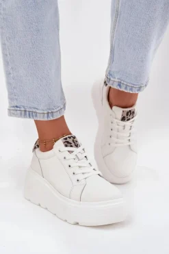 Online Buty damskie Vinceza Skórzane Sneakersy Damskie Na Platformie Panterka Vinceza 89144 Białe Biały