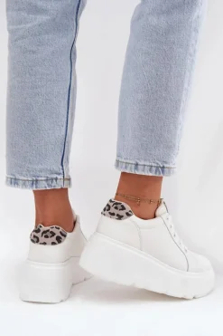 Online Buty damskie Vinceza Skórzane Sneakersy Damskie Na Platformie Panterka Vinceza 89144 Białe Biały