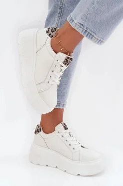 Online Buty damskie Vinceza Skórzane Sneakersy Damskie Na Platformie Panterka Vinceza 89144 Białe Biały
