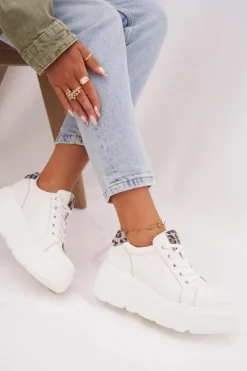 Online Buty damskie Vinceza Skórzane Sneakersy Damskie Na Platformie Panterka Vinceza 89144 Białe Biały