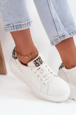 Online Buty damskie Vinceza Skórzane Sneakersy Damskie Na Platformie Panterka Vinceza 89144 Białe Biały