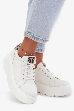 Online Buty damskie Vinceza Skórzane Sneakersy Damskie Na Platformie Panterka Vinceza 89144 Białe Biały
