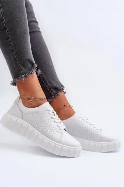 Buty Sportowe Na Platformie>Evento Skórzane Sneakersy Damskie Na Platformie Białe Eselmarie