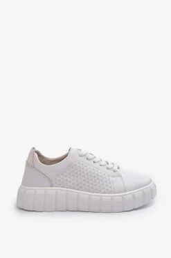 Buty Sportowe Na Platformie></noscript>Evento Skórzane Sneakersy Damskie Na Platformie Białe Eselmarie