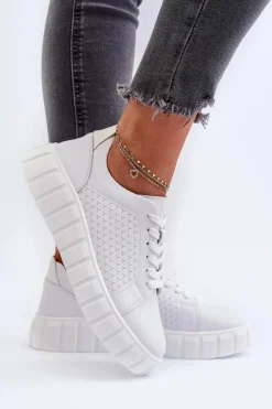 Buty Sportowe Na Platformie></noscript>Evento Skórzane Sneakersy Damskie Na Platformie Białe Eselmarie
