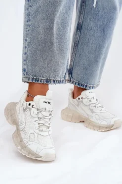 Sneakersy Damskie>GOE Skórzane Sneakersy Damskie RR2N4083 Beżowe Beżowy