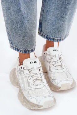 Sneakersy Damskie></noscript>GOE Skórzane Sneakersy Damskie RR2N4083 Beżowe Beżowy