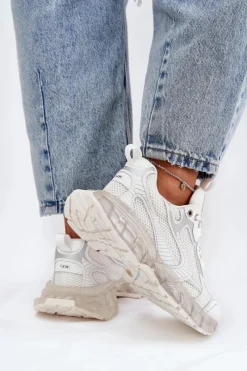 Sneakersy Damskie></noscript>GOE Skórzane Sneakersy Damskie RR2N4083 Beżowe Beżowy