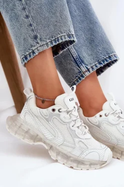 Sneakersy Damskie></noscript>GOE Skórzane Sneakersy Damskie RR2N4083 Beżowe Beżowy