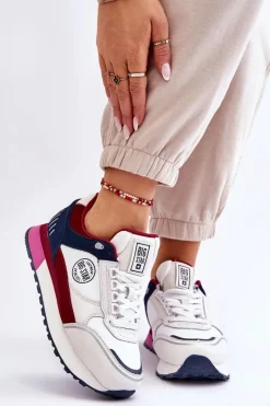 Best Big Star Shoes Skórzane Sneakersy Memory Foam System Big Star LL274369 Biało-Czerwone