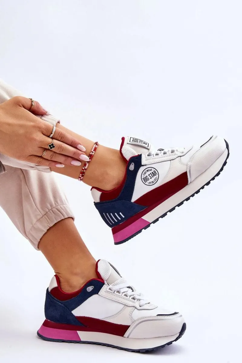 Best Big Star Shoes Skórzane Sneakersy Memory Foam System Big Star LL274369 Biało-Czerwone