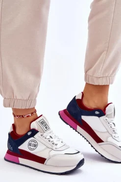 Best Big Star Shoes Skórzane Sneakersy Memory Foam System Big Star LL274369 Biało-Czerwone